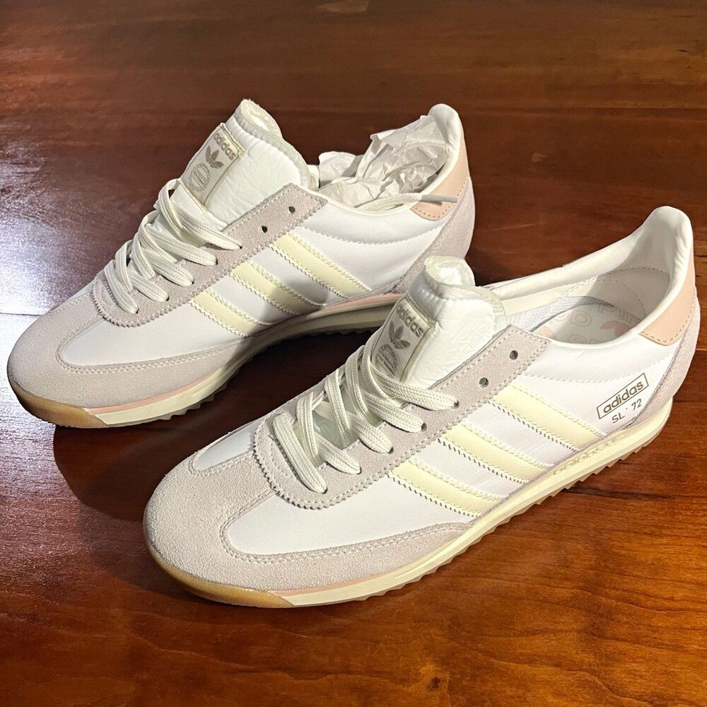 adidas Men’s White/Beige SL 72 Solid Lace-Up Low Top Sneaker Rubber Outsole